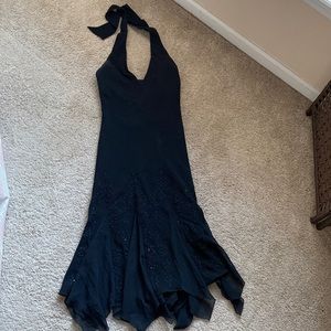Halter black semi formal dress with beading detail